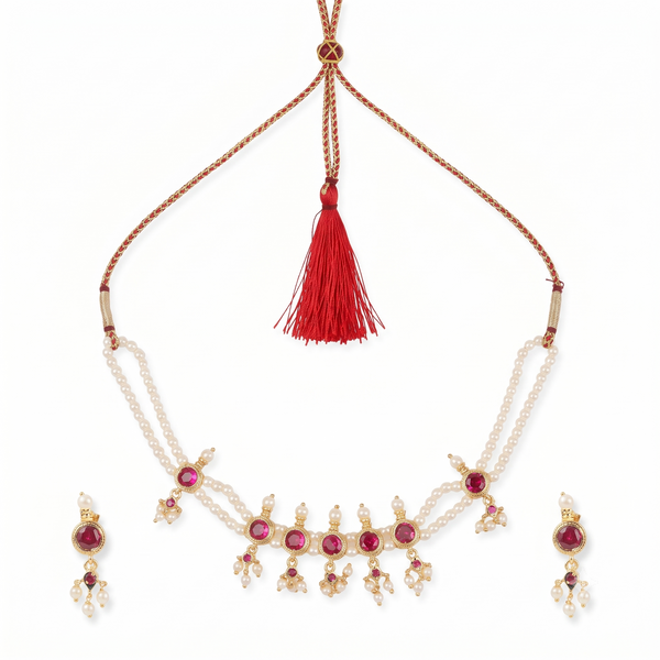 22K Gold Plated Fashion Pearl Choker Set