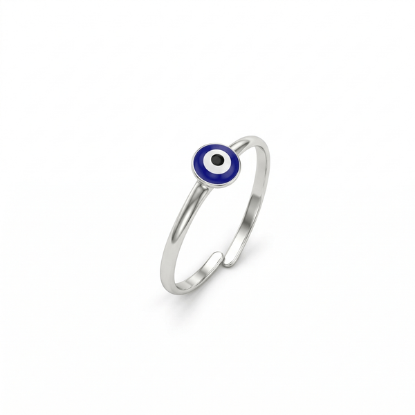 Silver evil eye stud ring