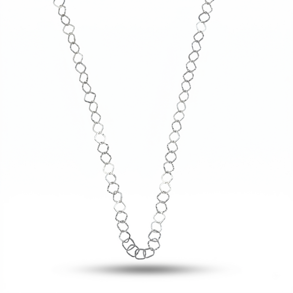 Silver Hammered Square Link Long Necklace