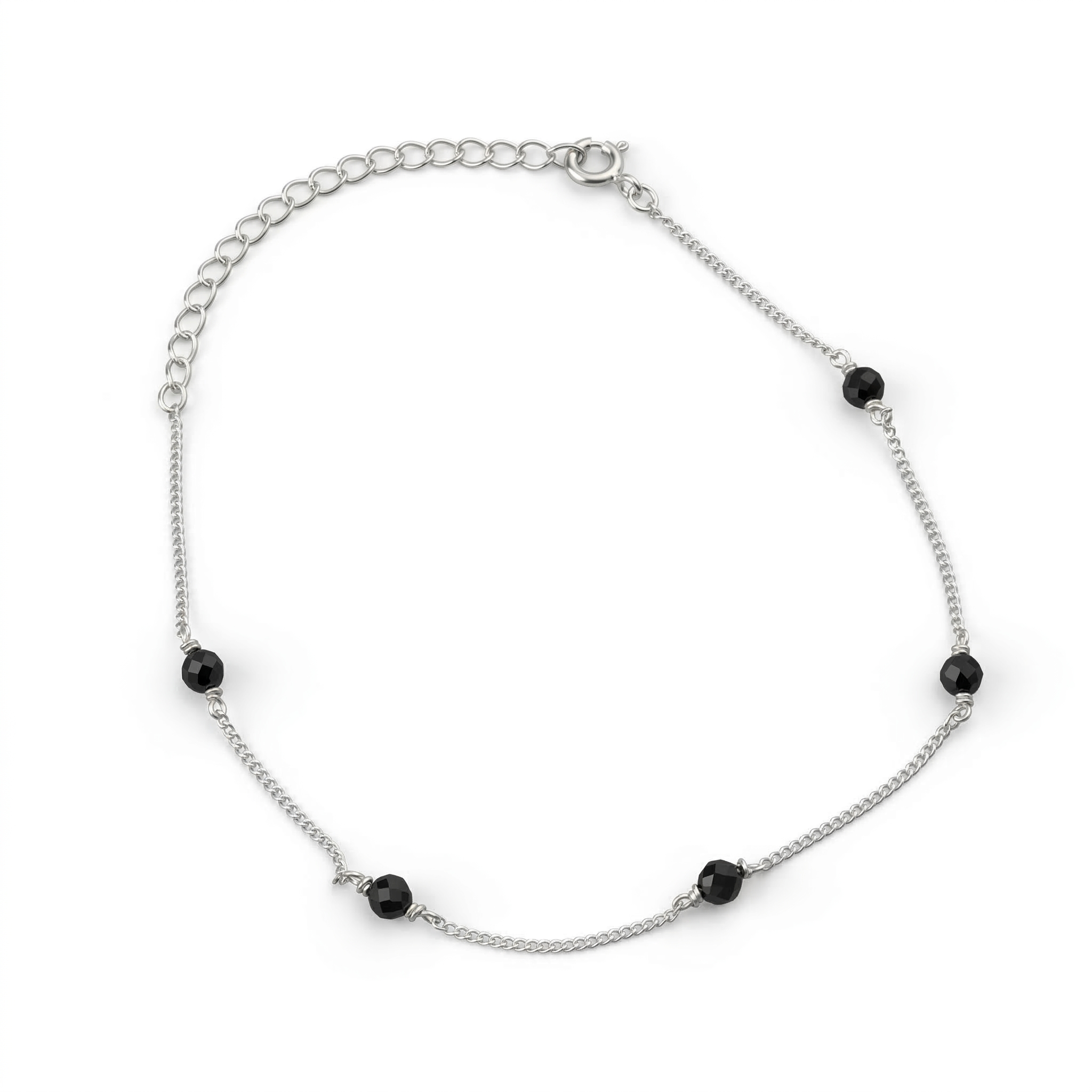 Black Spinel Silver Anklet