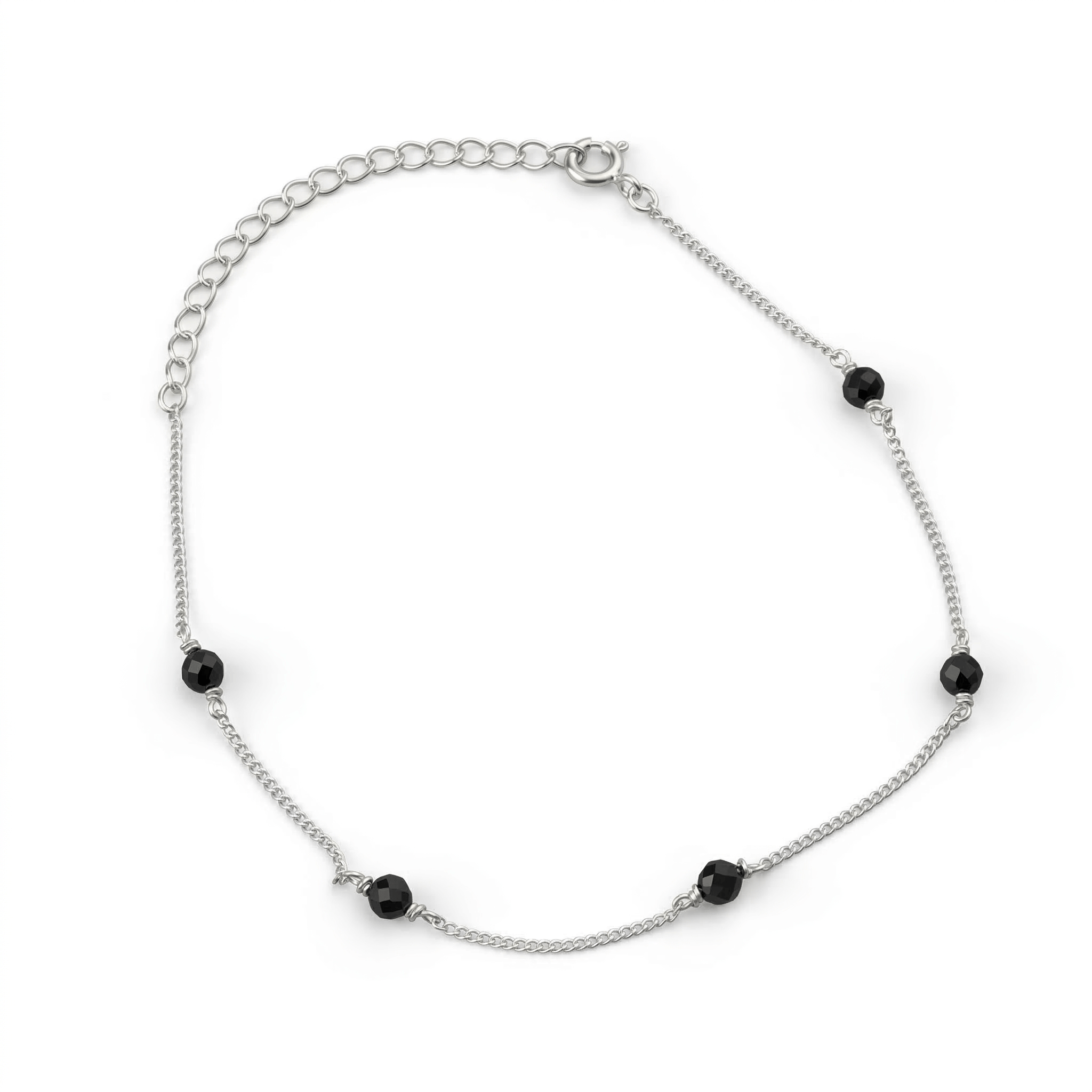 Black Spinel Silver Anklet