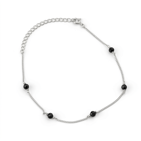 Black Spinel Silver Anklet