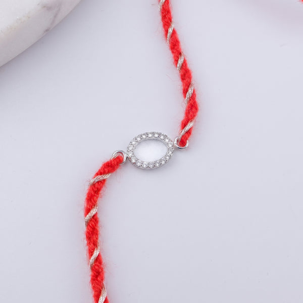 Hollow Oval Pave Silver CZ Rakhi