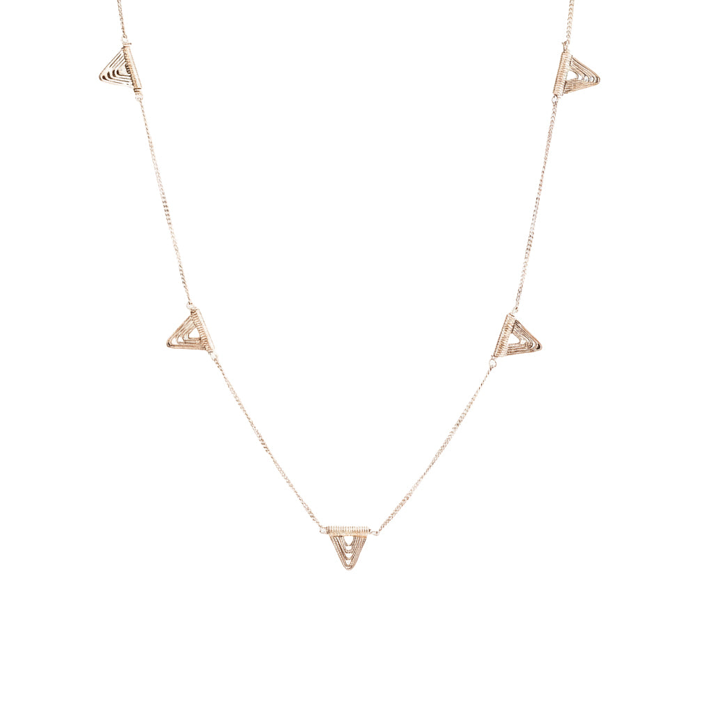 Silver spiral triangle necklace short in 92.5 sterling silver