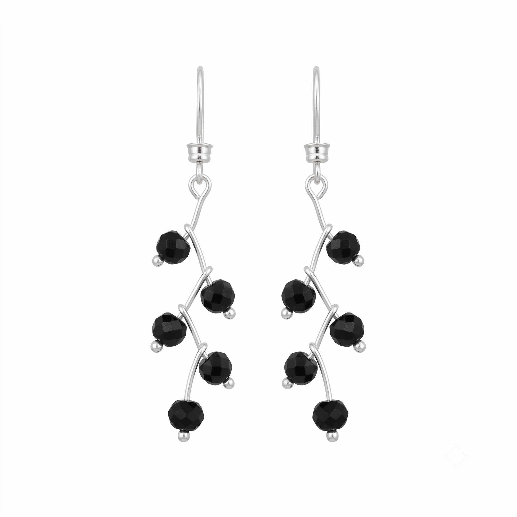 Silver Zigzag Earrings with Black Spinel