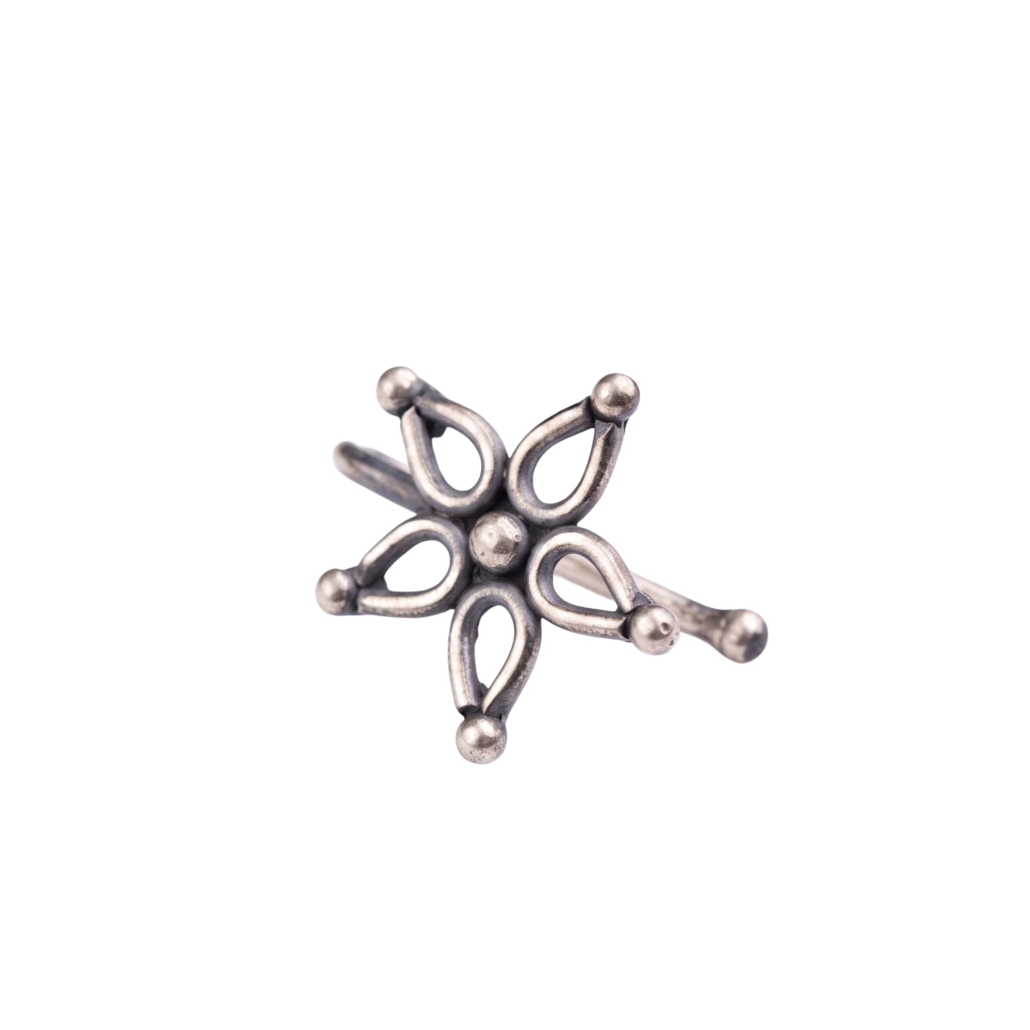 Handmade Silver Flower Nosepin (Clip on) - 5 Petals