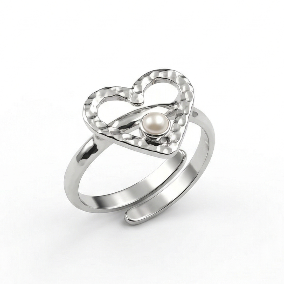 Sliver Heart and Pearl Ring