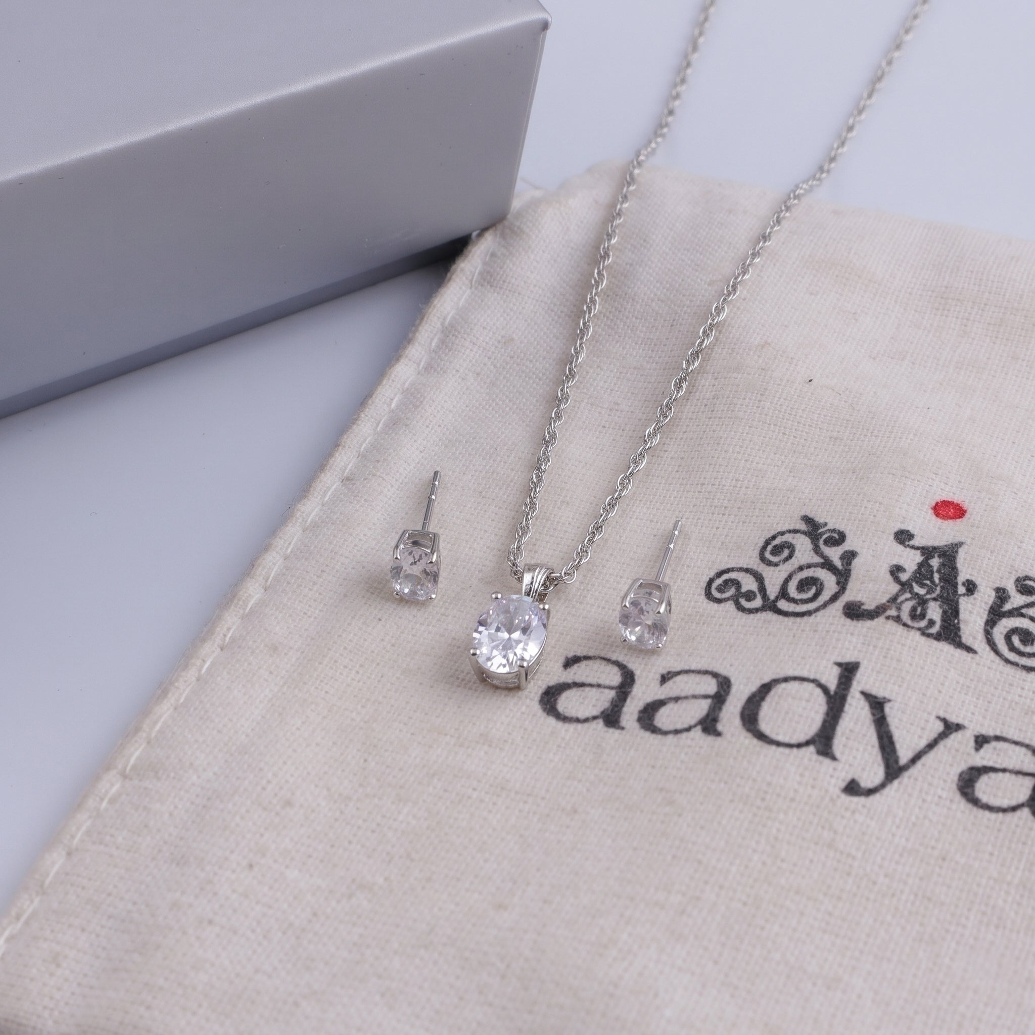 Silver CZ Tiny Oval Shape Set