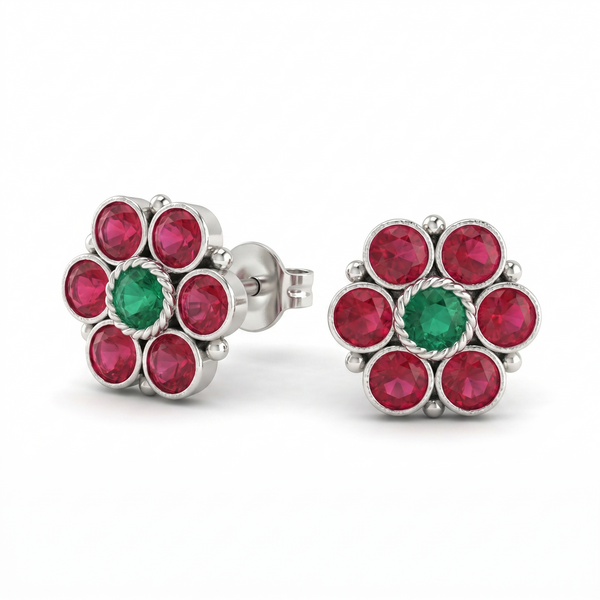 Silver Pink Flower Earring