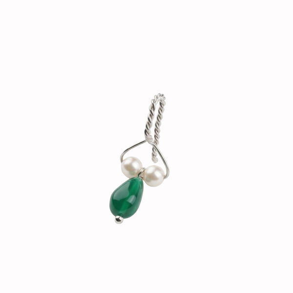 Silver Bhikbali with Drop Green Onyx (Clip-On)