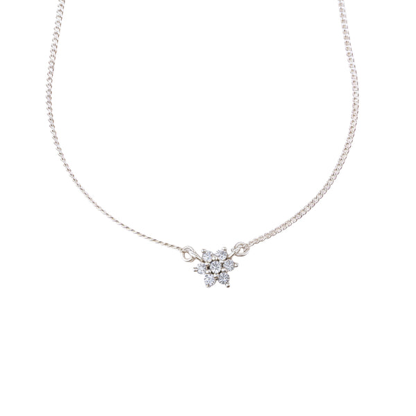 CZ flower silver necklace with small pendant