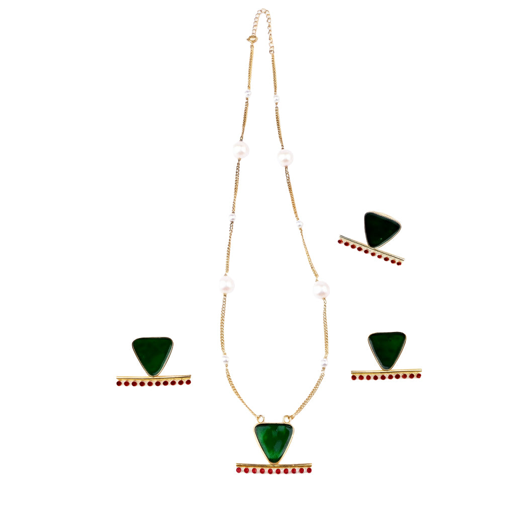 Handmade Triangle Meenakari Set | 92.5 Silver | 22K Gold Plated