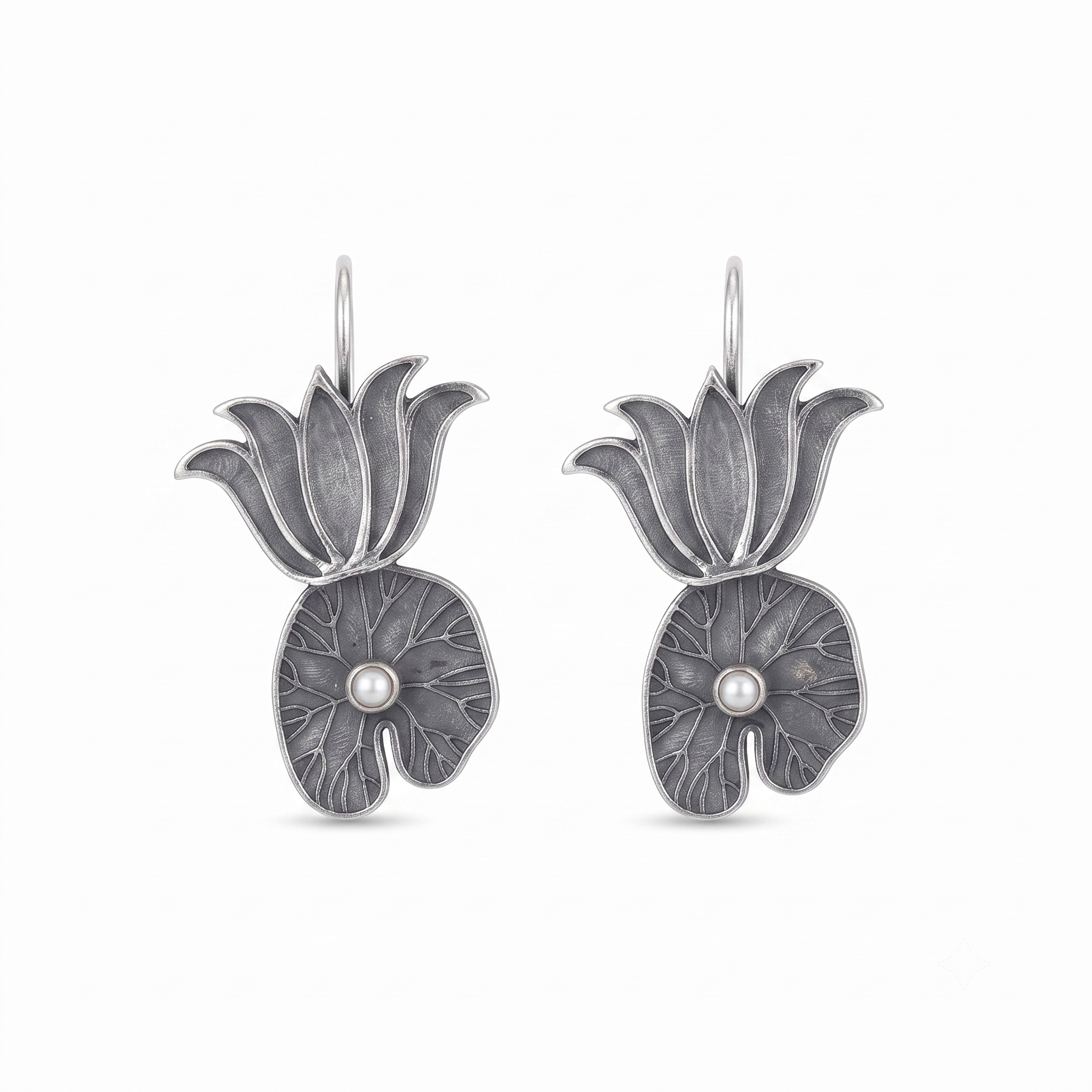 Lotus and Lotus Leaf earrings - Moha Maya Collection
