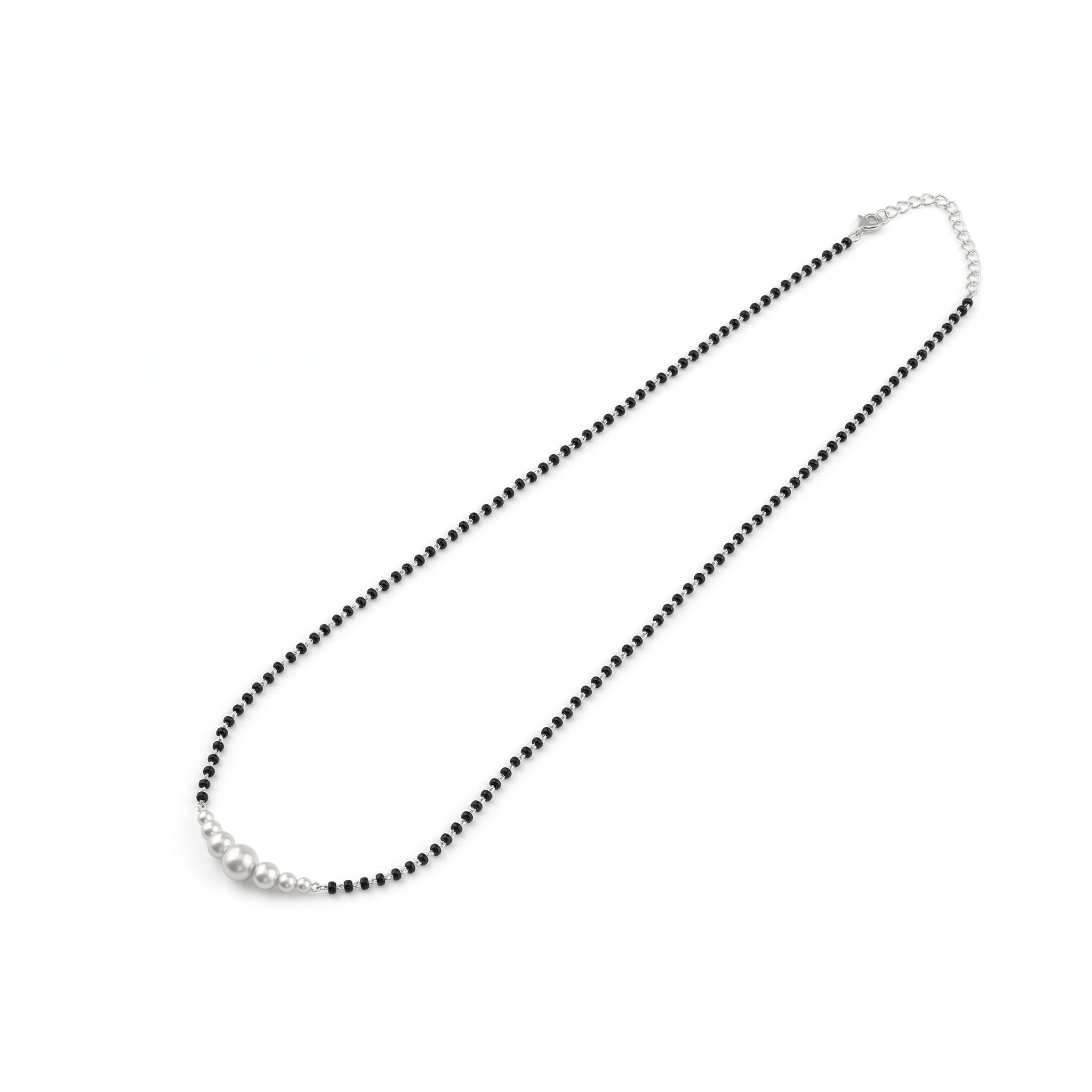 Minimal Pearls Silver Mangalsutra necklace with black beads and silver pearls for jewelry