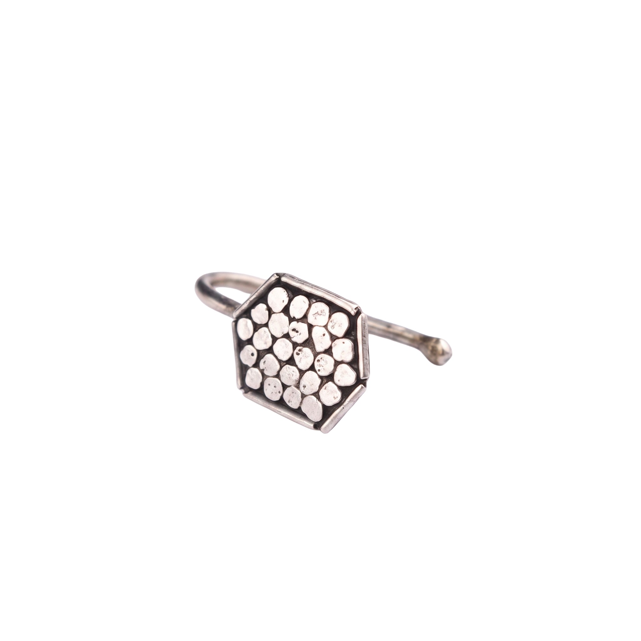 Hammered Silver Hexagon Shaped Nosepin (Clip on)