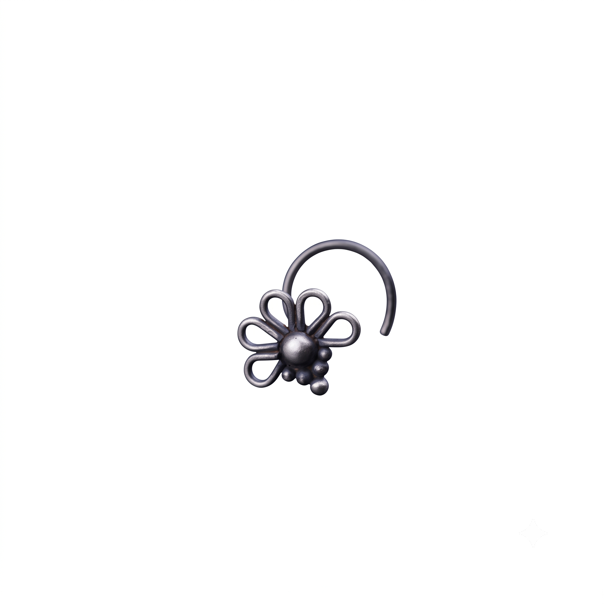 Handmade Silver Flower Nose pin (Pierced)