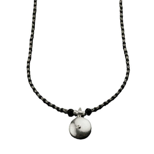 Silver Saaj Motif Mangalsutra with black beads
