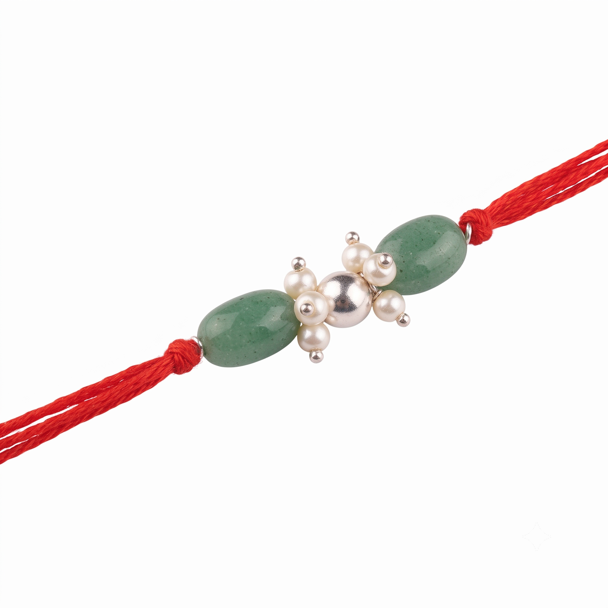 Silver Bead, Russian Quartz & Pearl Bunch Rakhi (Project Handmade)