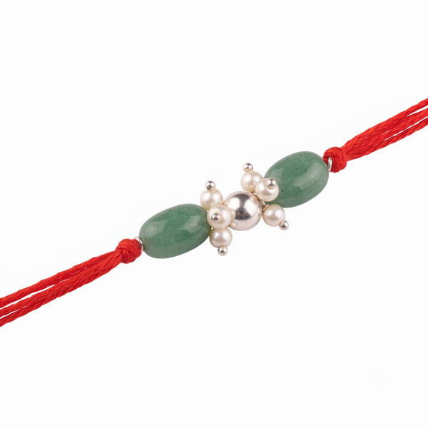 Silver Bead, Russian Quartz & Pearl Bunch Rakhi (Project Handmade)