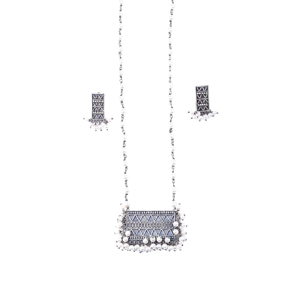 Silver Nakshi Set with Pearls Small