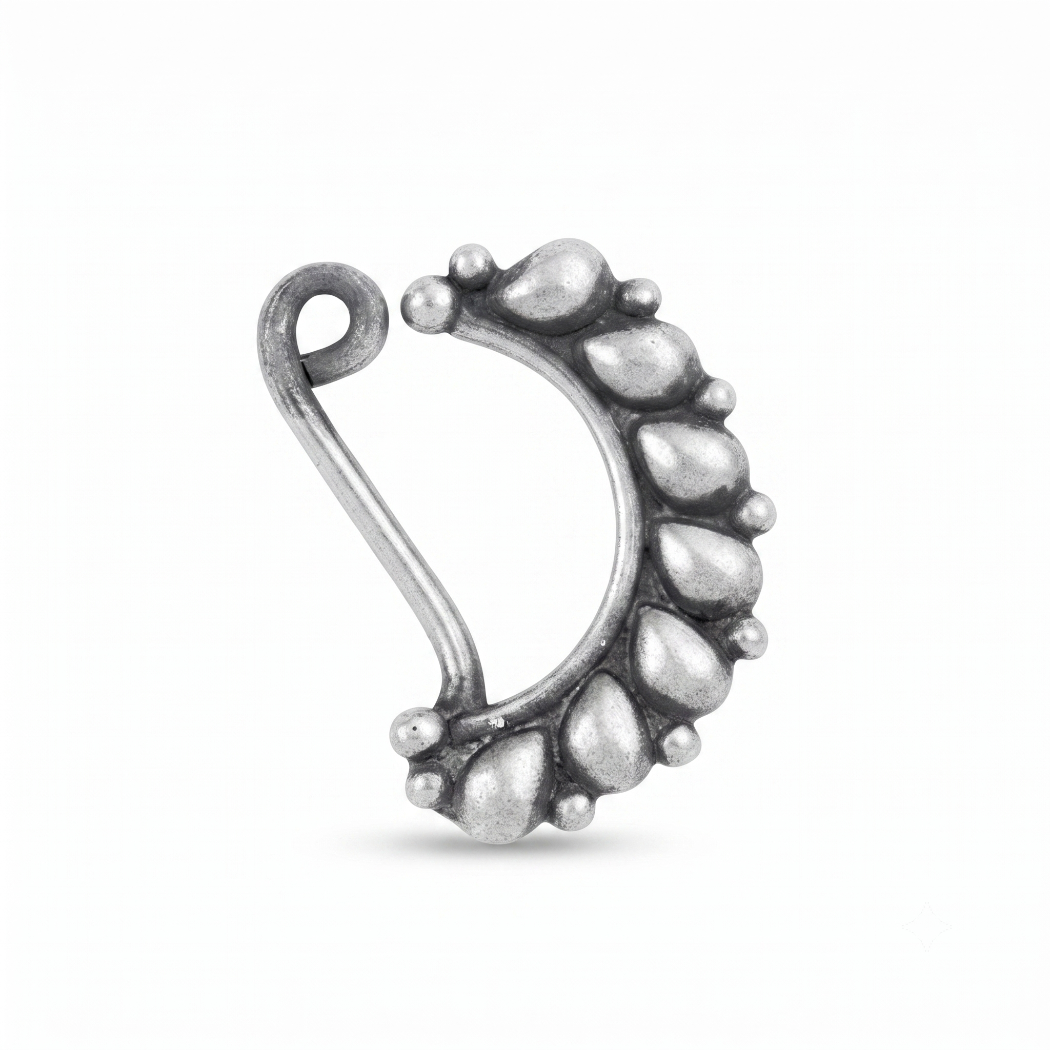 Silver Drop Motif Nath (Left, Clip on)