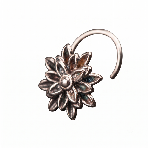 Handmade Silver Genda Nose pin (Pierced)