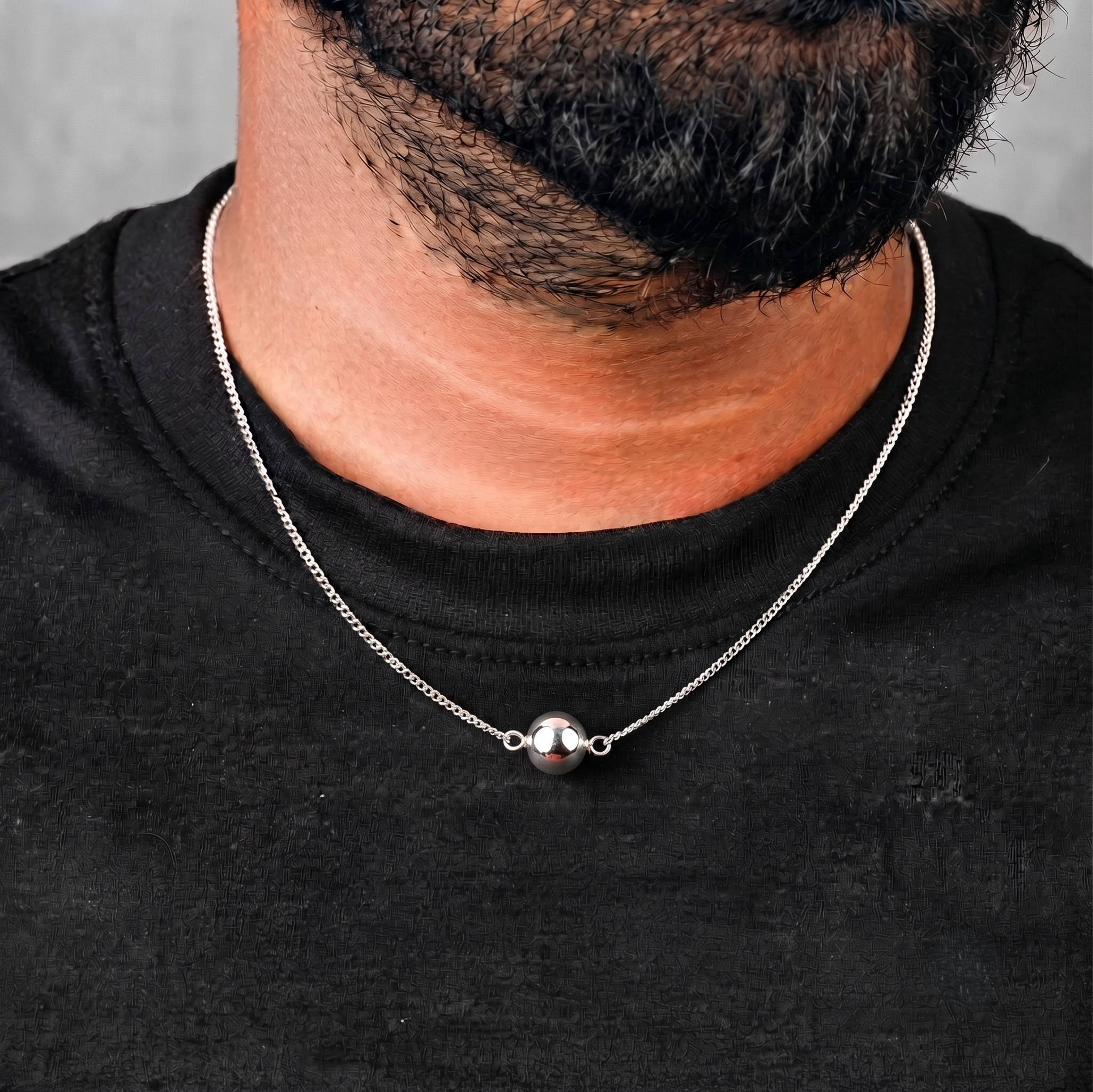 Unisex Single Silver Bead Chain – 10 mm Silver Sarmanee Bead | 92.5 Sterling Silver