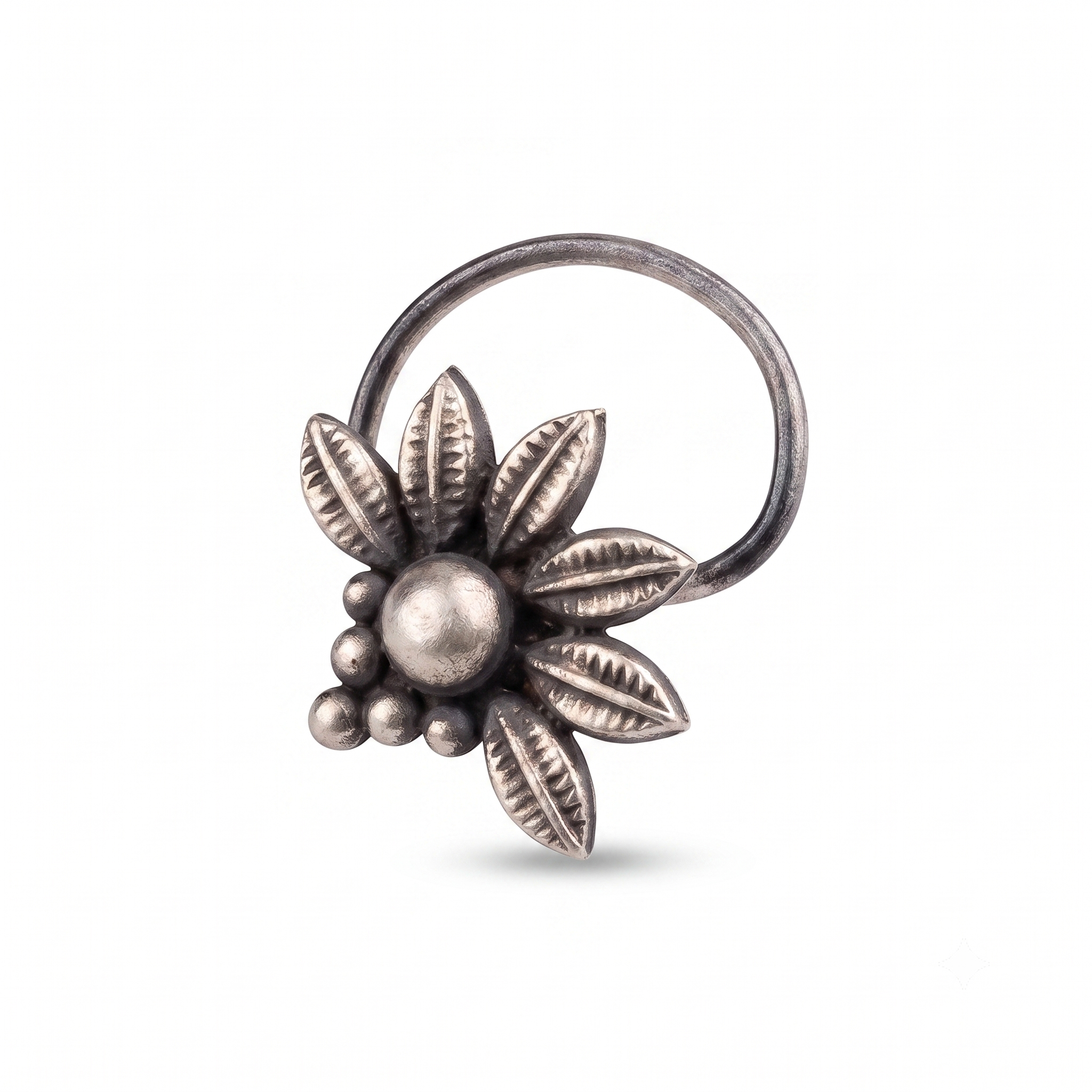 Handmade Silver Flower Nose pin (Pierced)