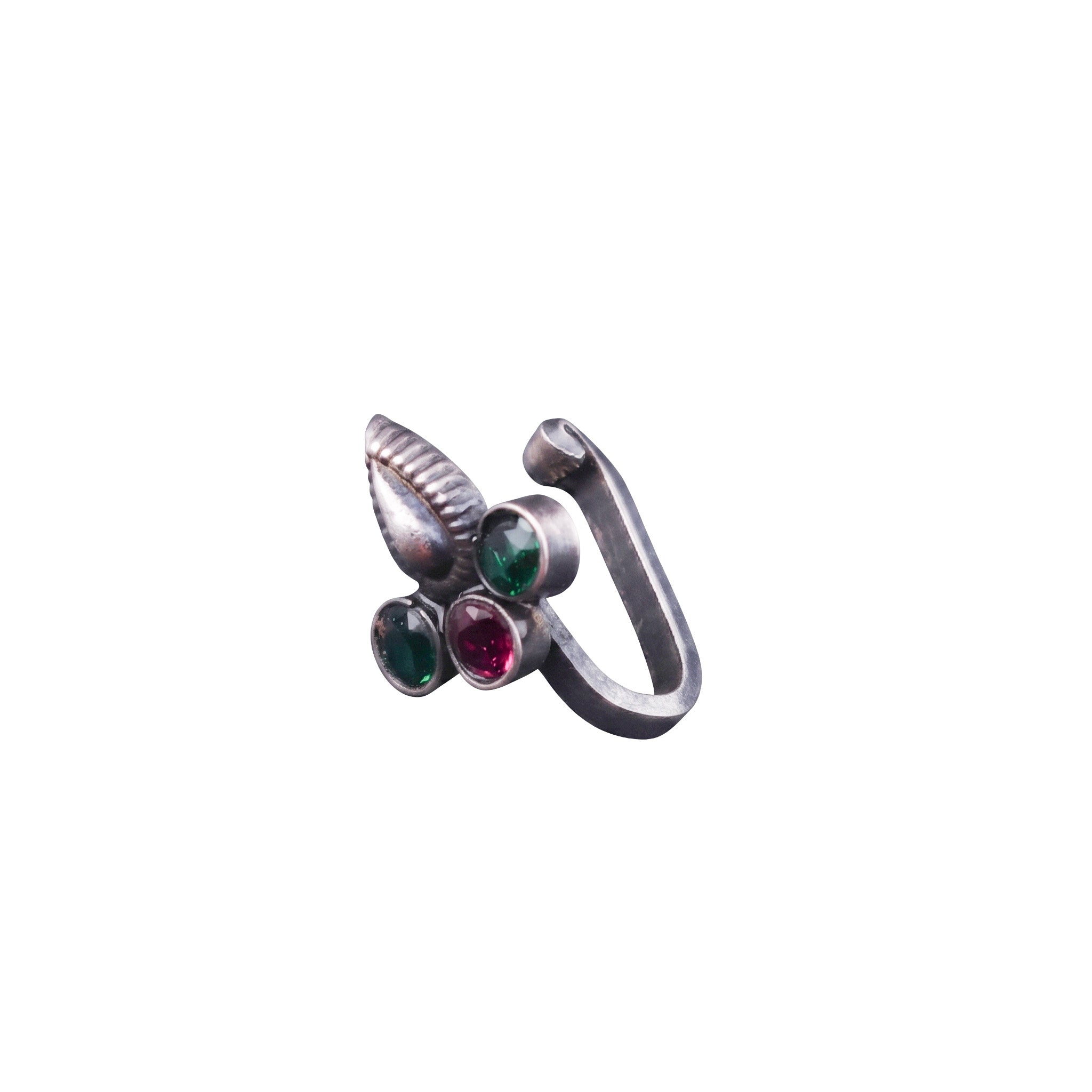Silver Koyari Nose Pin with Stones (Clip On)