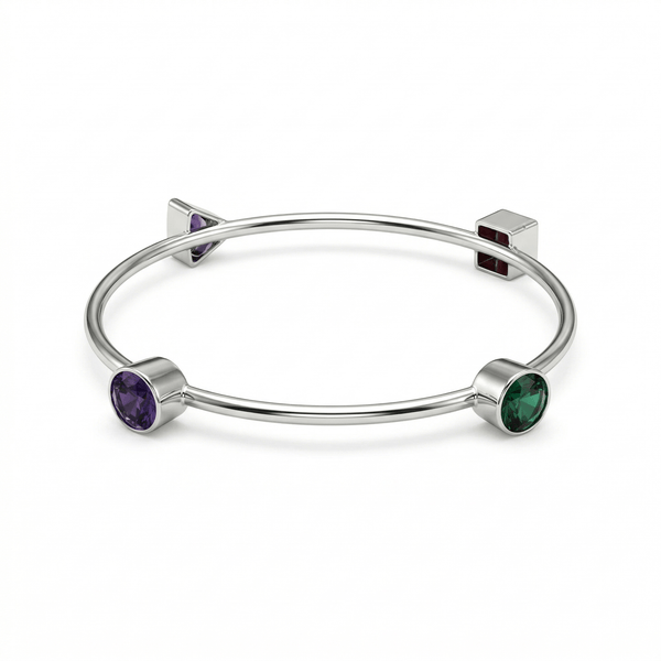 Silver bangle with colorful semi precious stones