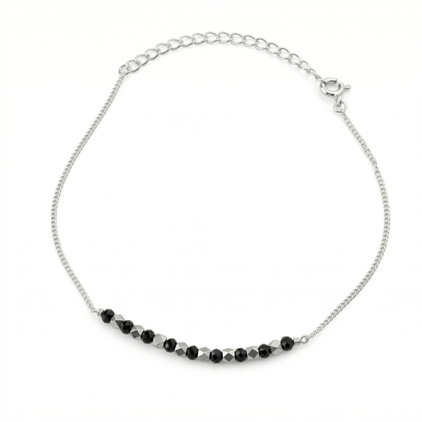 Silver chain anklet with black beads
