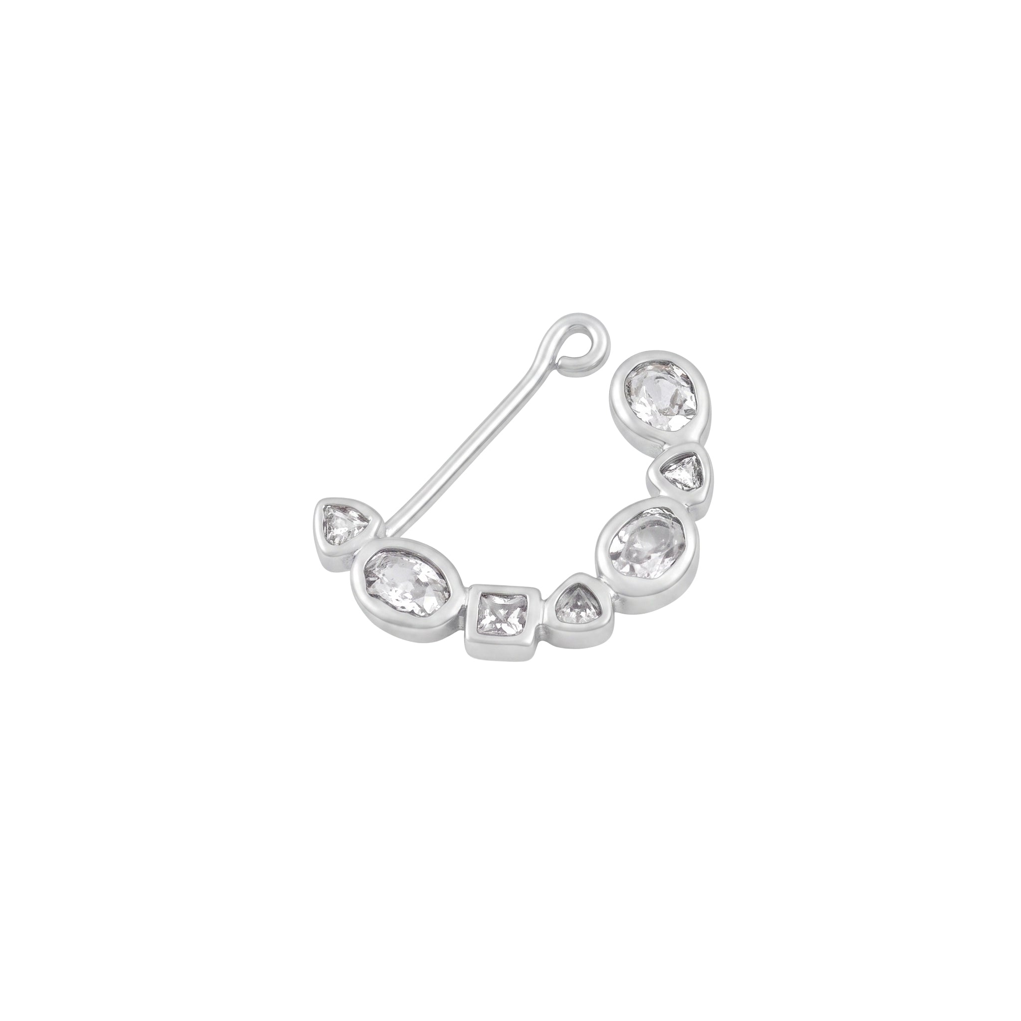 Silver Small Nath Stones | CZ | 92.5 Silver | (Left, Clip on)