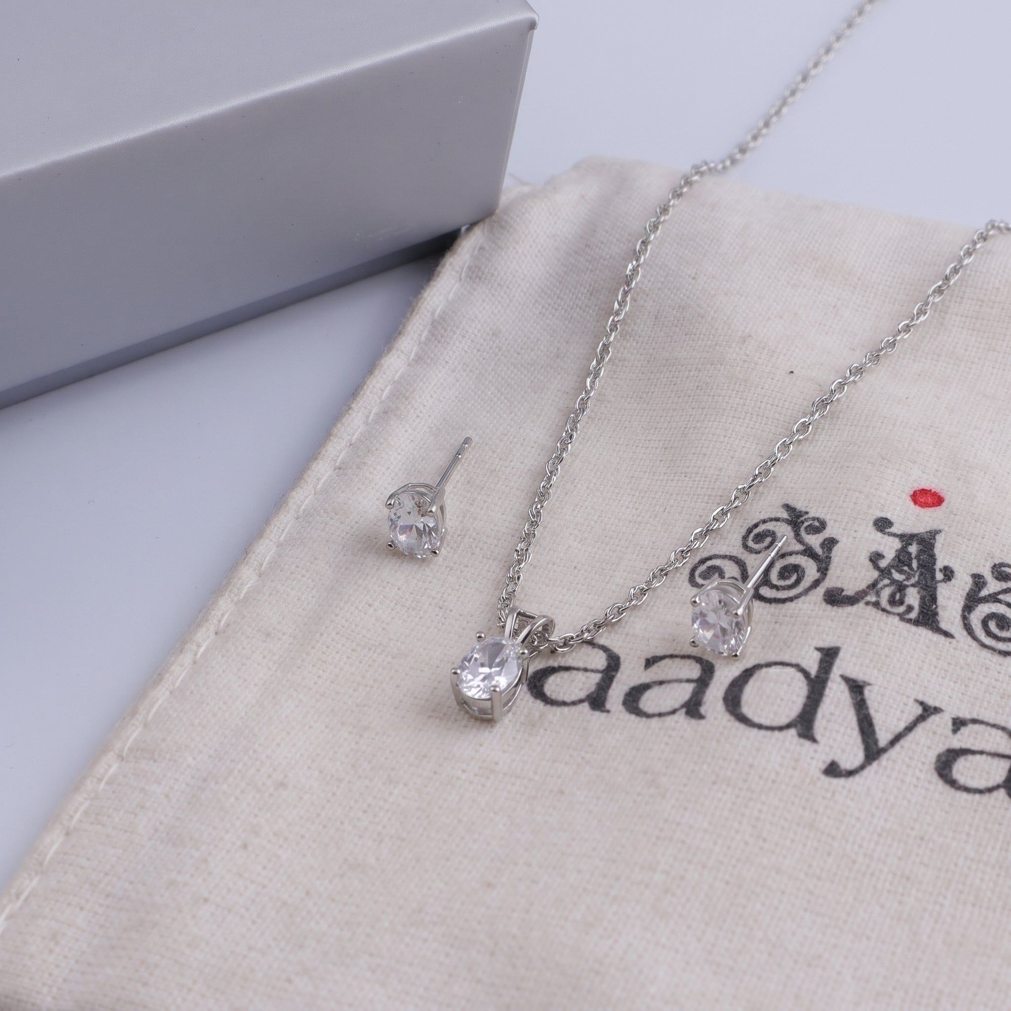 Silver CZ Oval Shape Set