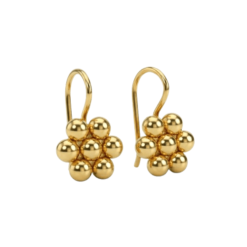 Gold-plated silver earrings with cluster bead design