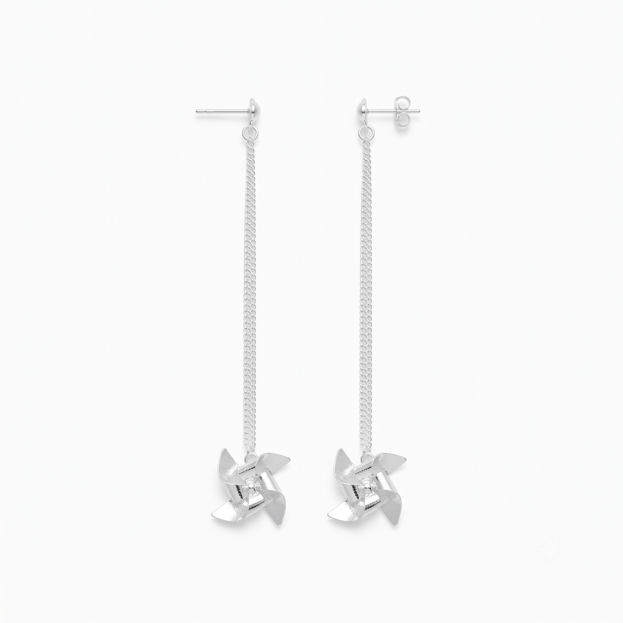 Pinwheel Chain - Fold Earring ( Shiny Silver Earring )