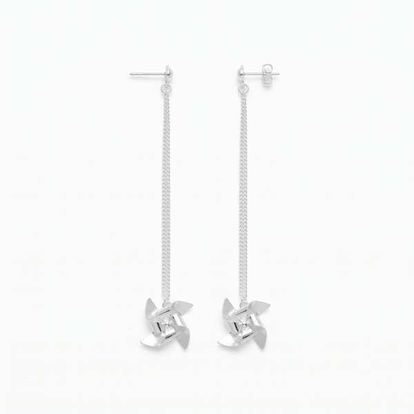 Pinwheel Chain - Fold Earring ( Shiny Silver Earring )