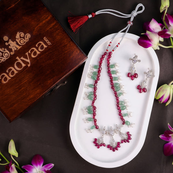 Silver CZ Kudi Tanmani Set with Rubies & Russian Quartz
