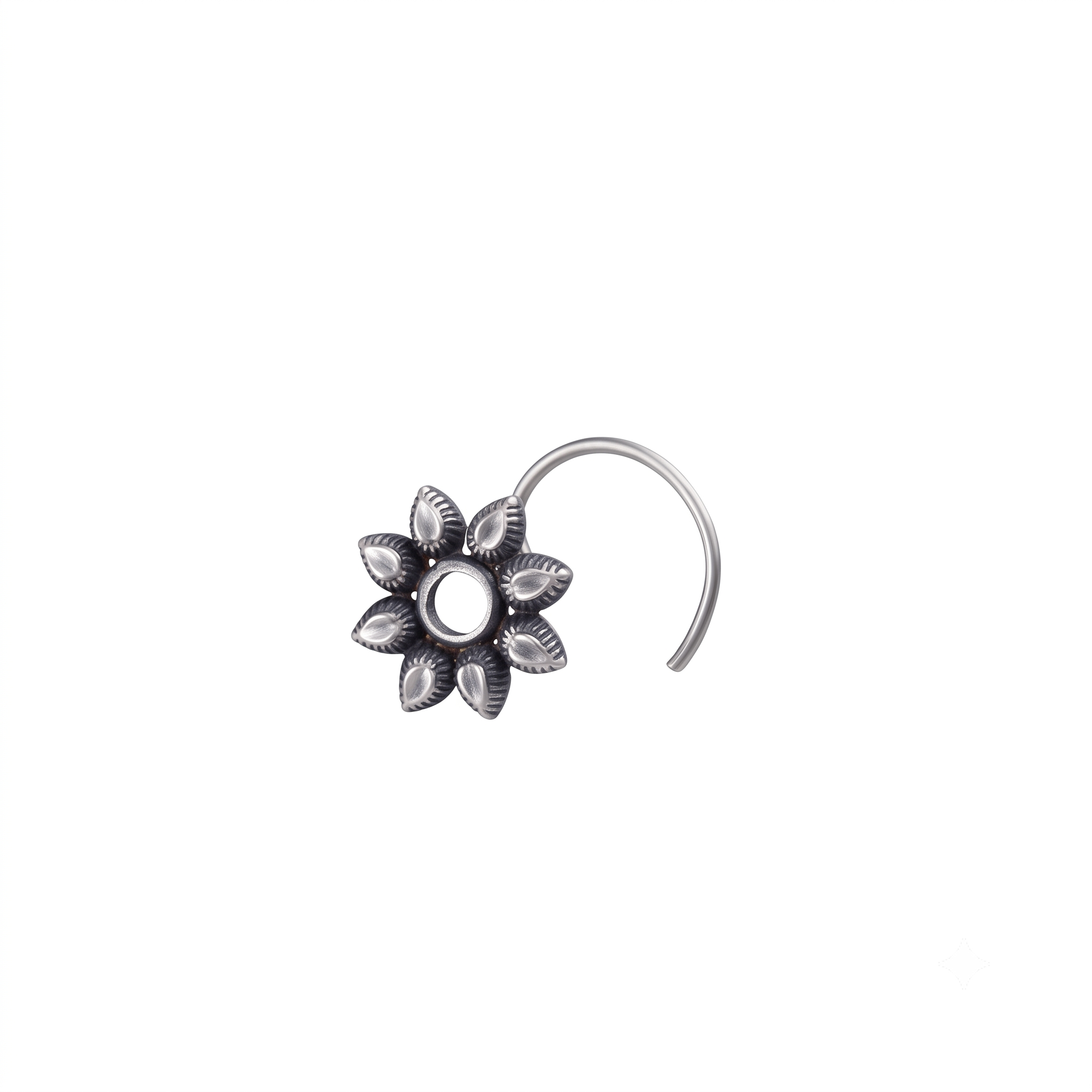 Handmade Silver Flower Nose pin (Pierced)