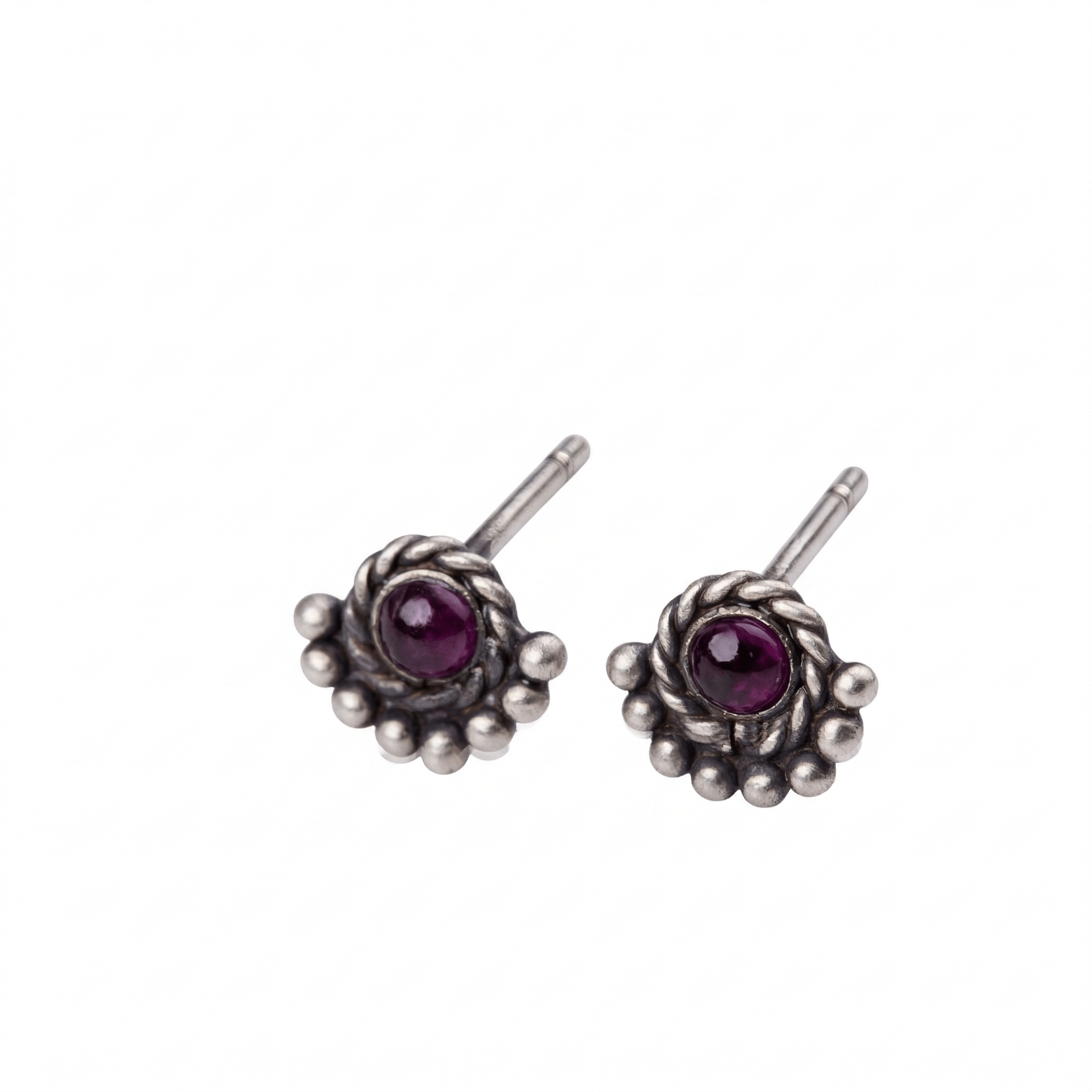 Silver earrings with purple gemstone