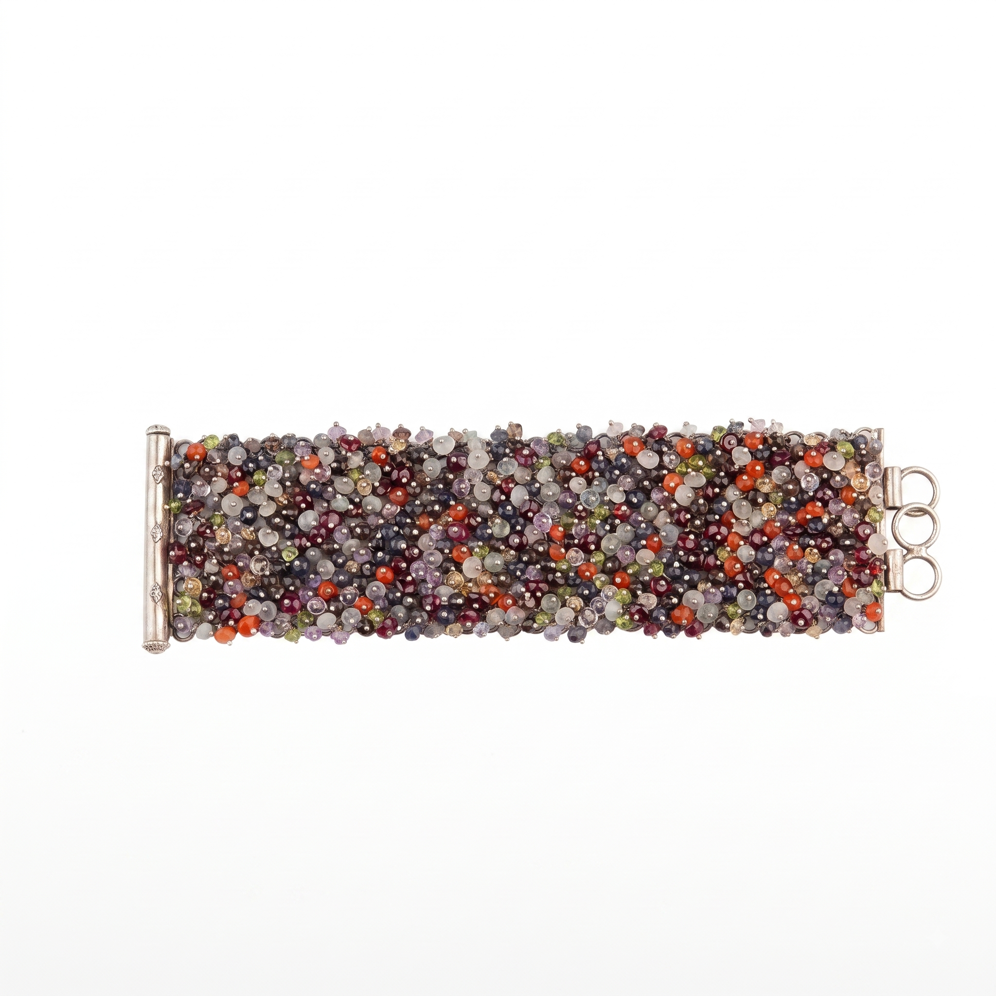 Silver Statement Bracelet with Multicolour Stones