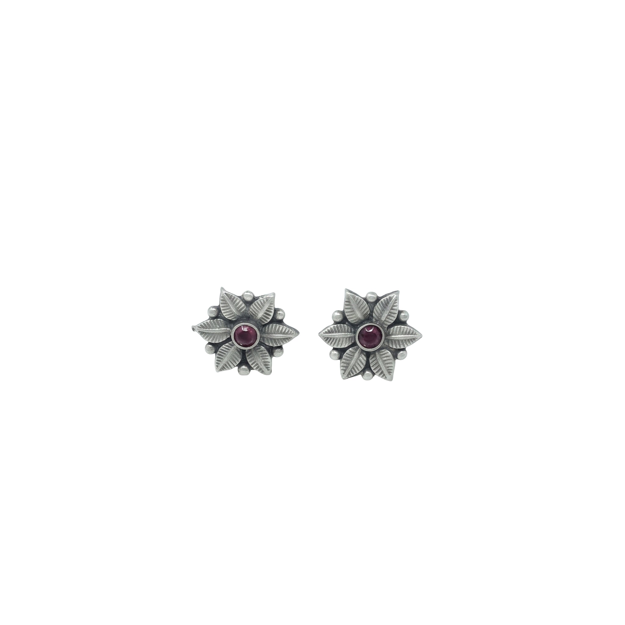 Silver Leafy Flower Stud (6 Petaled Flower) | 92.5 Silver