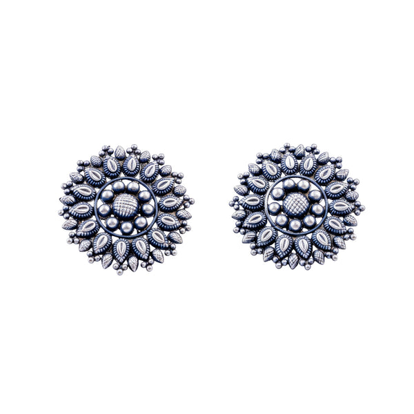 Oxidized Nakshi Earrings front view in 92.5 sterling silver