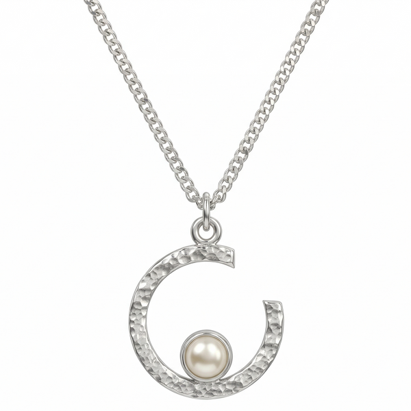 Sliver Semi-Circle and Pearl Necklace