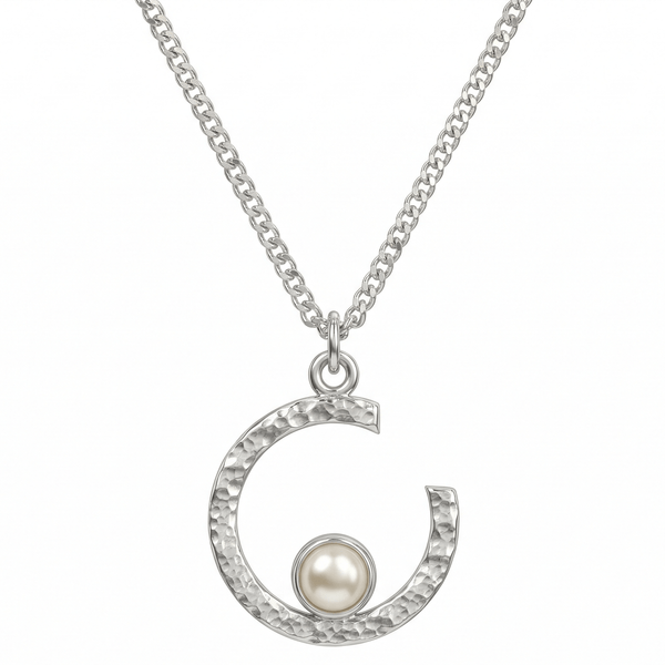 Silver semi-circle and pearl necklace