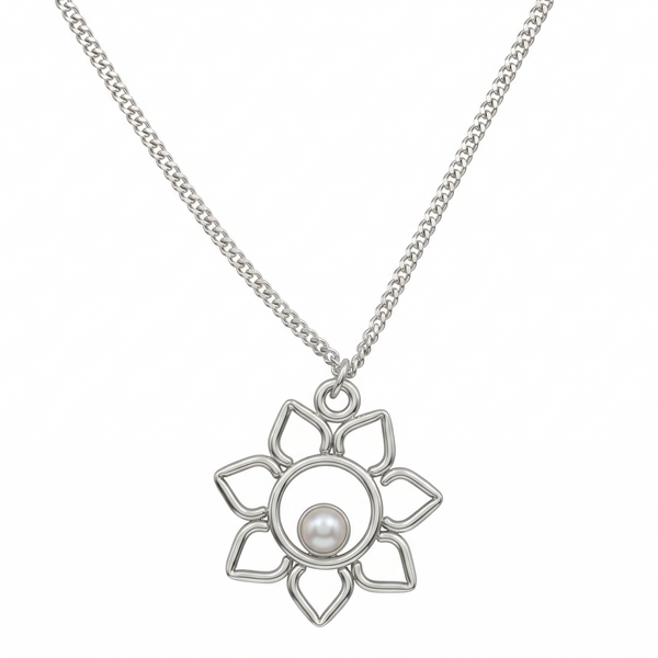 Sliver Flower and Pearl Necklace
