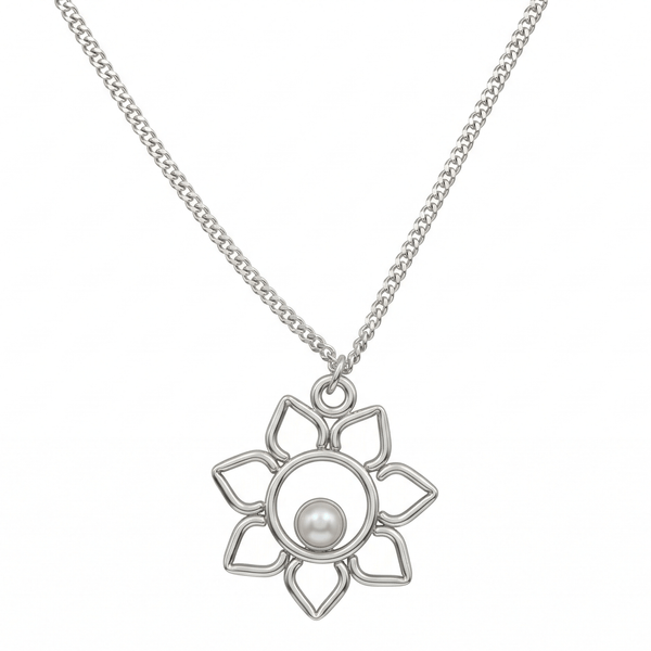 Silver flower pearl necklace with chain and pendant
