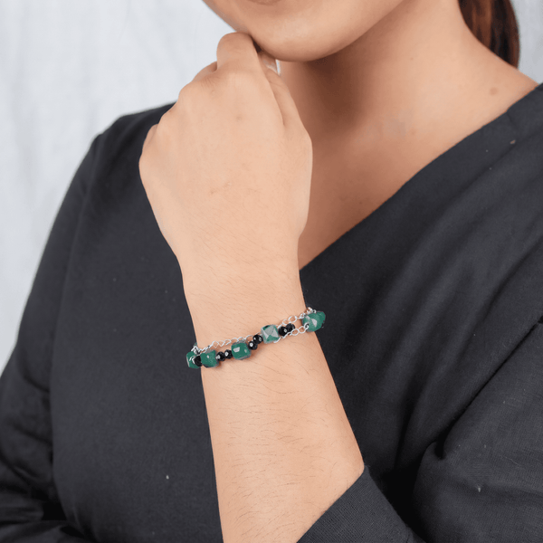 Handcrafted multicolour gemstone silver bracelet