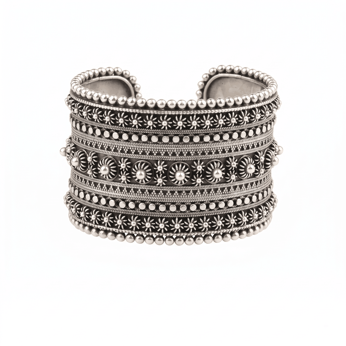 Silver Oxidised Filigree Statement Bracelet