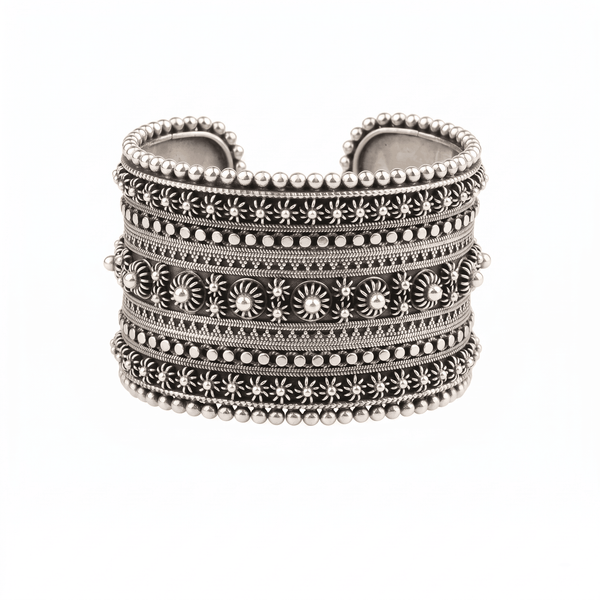 Silver Oxidised Filigree Statement Bracelet