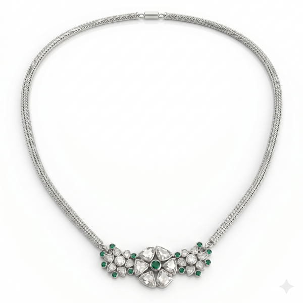 Polki Choker Silver Necklace (Moissanite)